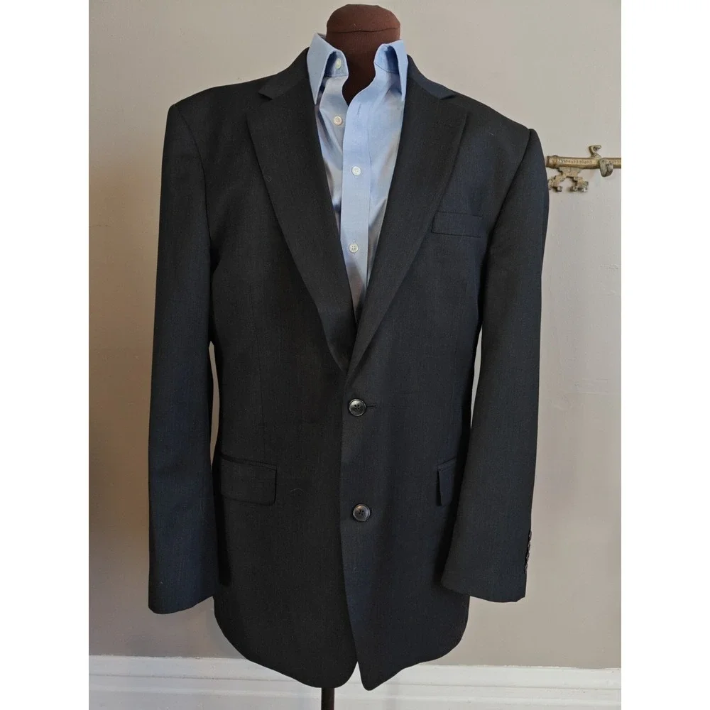 Jos A Bank Mens Wool Sports Coat 43L Charcoal Black Blazer BXT80032 2 Button